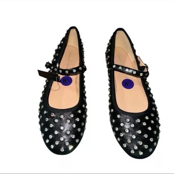 House of Harlow Studded Rhinestone Mary Jane Cross Ballet Flat Black Silver 7 - Picture 12 of 16